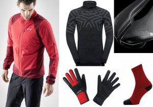 Gore-tex total look with gloves and socks / Odlo undrjacket / Selle Italia carbon saddle