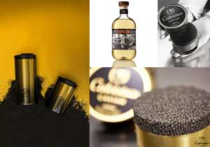 contenitori '24 Bottles' versione party gold / Tequila Epolon Reposado / Caviale Calvisius