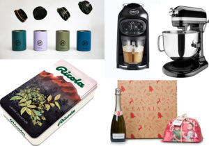 contenitori colorati '24Bottles' / Lavazza macchina per cappuccino Desea / Robot KitchenAid Artisan Pro Line / confezione Natalizia di Ricola / Panettone & Bollicine nei pacchi regalo di Eataly