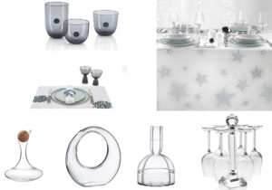 Bicchieri Olatz e Table set Orsini Ode Orengo Ortensia di Armani Casa / Tovaglia Galaxy di Gabel / Oxigen Wine e Ring Decanter con Caraffa per Vino tutti di Nude / Set bicchieri di Ottaviani