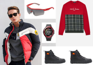 Piumino Ciesse / occhiali Fila Eyewear / Maglia Fred Perry / orologio Casio Pro Trek scarpe Ellesse.