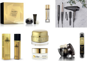 Holiday Kit rigenerante labbra e occhi di Shiseido / Anew Supreme Elixir a due fasi di Avon / ProLux Midnighe edition collections di Remington per lo style dei capelli / Luxury Face cream di B Selfie / Maschera all’acido ialuronico PG33 di Innoxa / Hyalu cream all’acido ialuronico di Be Filler / Crema antietà Anew ad azione avanzata e crema da notte trattante Anew ultimate infinite effects di Avon