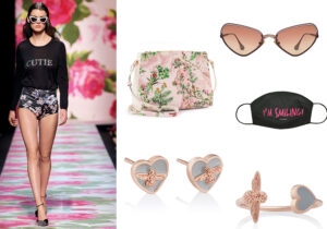 Look Blumarine / borsa Alviero Martini / occhiali Pugnale / mascherina Pinko / orecchini e anello OPSobject