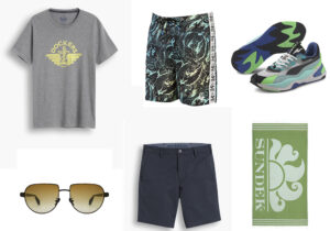 T-Shirt e bermuda Dockers / Costume Arena / Sneakers 'Internet Exploring' di Puma / occhiali Pugnale / Telo Mare Sundek