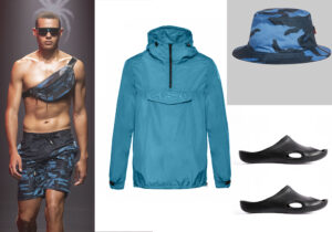 bermuda mare e marsupio Spyder / giacca 'Rainforest' Napapijri / Woolrich cap / ciabattine mare 'Pool Rebirth' di Bruno Bordese