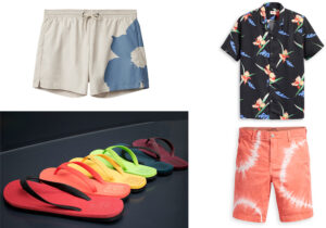 costume Cos / ciabattine Ecoalf / camicia hawaiana e jeans 'tye&dye' di Levis