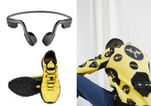 Cuffie Aftershok / sneakers Vibram Kailas Fuga Pro 3 / look KNT