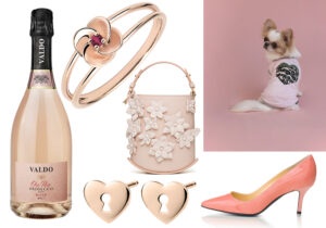 Prosecco Oro Puro Rosè di Valdo / Mini Bucket Climbing Roses di Delvaux / T-Dog by United Pets / Edenly gioielli con bracciale 'Premier rose'e orecchini 'Secret coeur' / décolleté di Alessandro Oteri