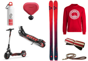 borraccia Disney di Egan / stimolatore Teragun Mini / monopattino Aprilia / sci Transalp di Fisher / felpa di Canada Goose by Angel Chen / guinzaglio e materassino Poldissimo