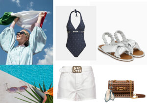 Camicia Laura Biagiotti - occhiali Oliver People - costume Guess - sandali DoubleF Miu Miu - borsa Bally laser cut