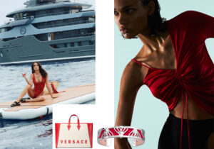Costume Philipp Plein - borsa mare Versace - bracciale Les Georgettes - look The Attico