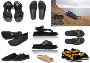 Sandali ed espadrillas -Bruno Bordese, Vibram Five Fingers V-Alpha, ciabattine Versace Medusa e Greca, sandali e ciabatte Moncler, intrecciate Fendi, sandali Onitsuka Tiger neri e bicolore