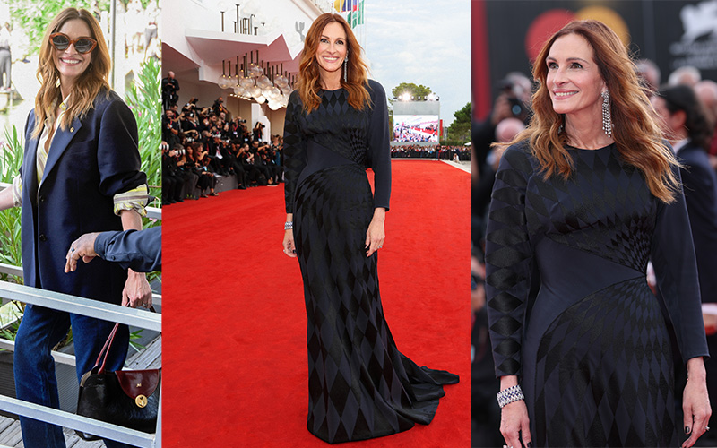 Julia Roberts in look Versace e gioielli Chopard